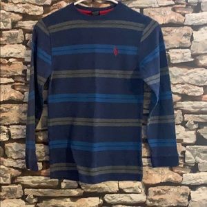 U.S. Polo Boys 10/12 Navy Stripe Long Sleeve Shirt
